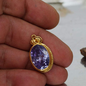 925 k Sterling Silver Large Amethyst Pendant 24k Gold Vermeil Omer Roman Art Han