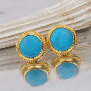 AtlantisFineJewels Roman Art Handmade Designer Turquoise Stud Gold Earrings