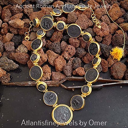 Omer 925 Silver Handmade Large Blackened Roman Art Coin Necklace Turkish Jewelry