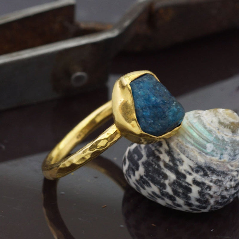  Turkish Rough Apatite Ring Handmade Designer Jewelry By Omer 925 Sterling Silver 24 k Yellow Gold Plated