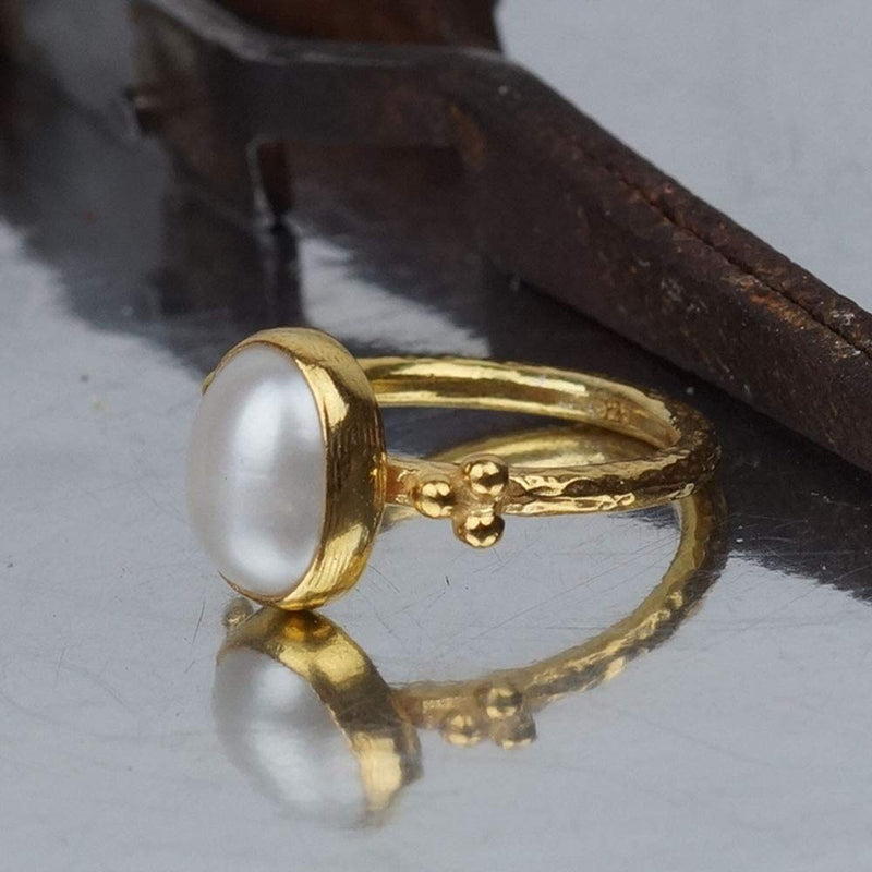 Omer Turkish Sterling Silver 925 k Pearl Ring Handmade 24 K Gold Vermeil Plated