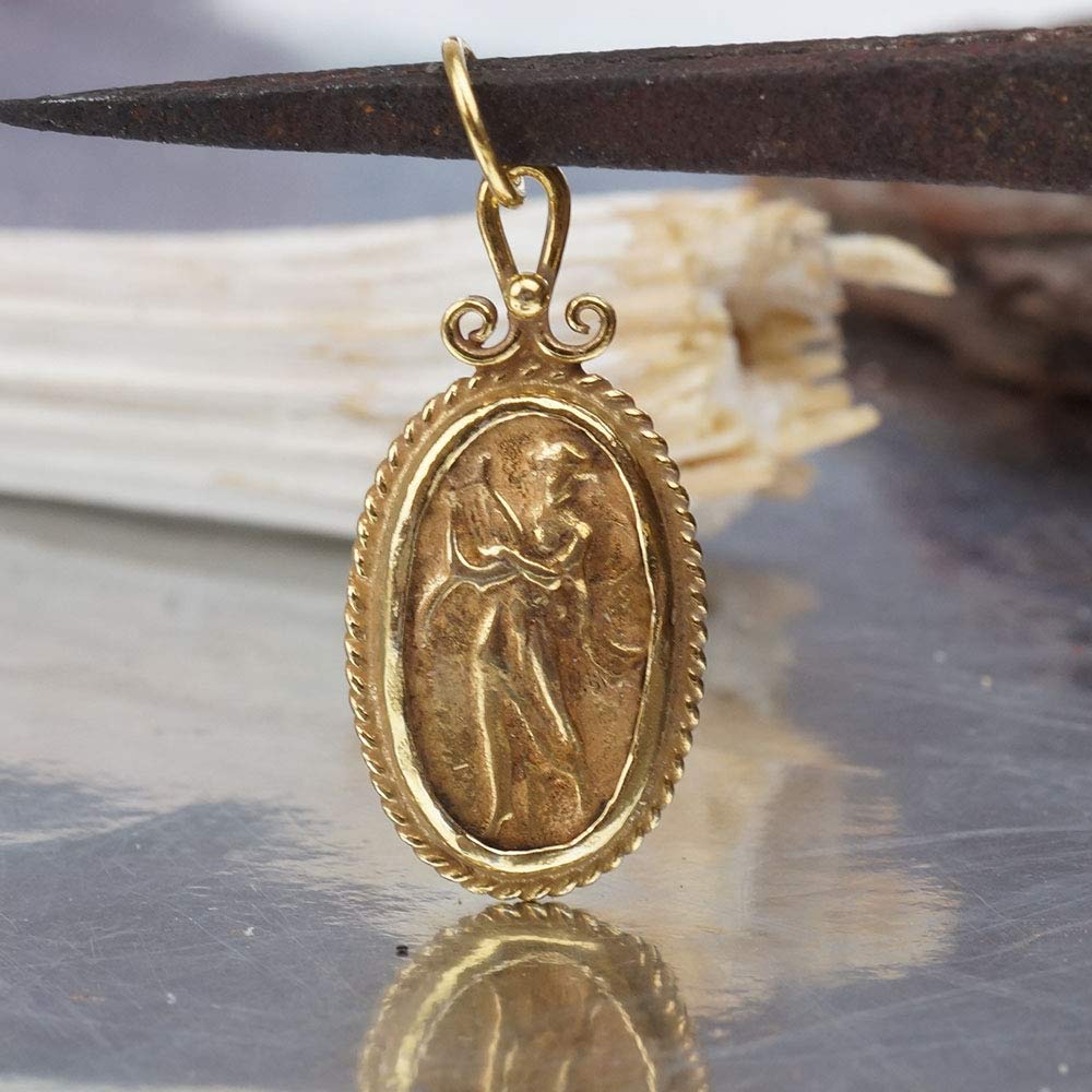 Omer 925 K Sterling Silver Handmade Roman Art lyre Coin Pendant 24k Gold Vermeil