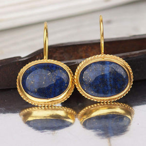 Turkish Lapis Earrings Handmade Designer Jewelry By Omer 925 Sterling Silver 24 k Yellow Gold Plated