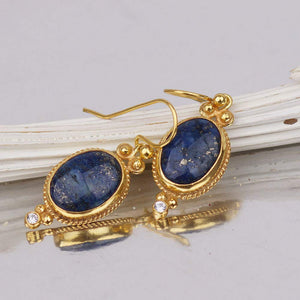 925 Silver Large Lapis Dangle Earrings Desing By Omer Roman Art Handmade Jewelry