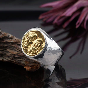 Omer Bold Collection Greek Coin Unisex Men's Ring Handmade 925 k Sterling Silver
