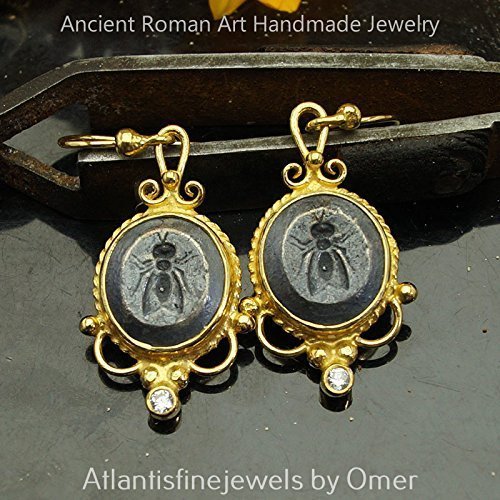 Turkish Fly Coin Earrings Handmade Designer Jewelry By Omer 925 Sterling Silver 24 k Yellow Gold Plated