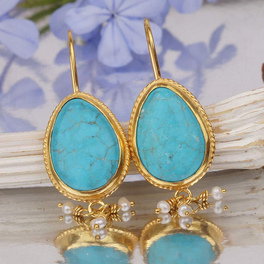 Turkish Turquoise Earrings Handmade Designer Jewelry By Omer 925 Sterling Silver 24 k Yellow Gold Plated