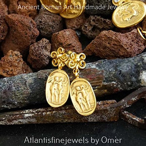 Omer 925 k Sterling Silver Butterfly Dangle Earrings W/ Coin 24 k Gold Vermeil