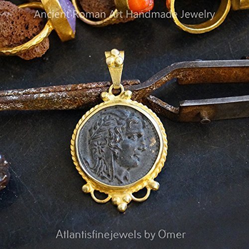 Handmade Large Alexander Roman Coin Pendant 24k Gold Over 925k Silver By Omer