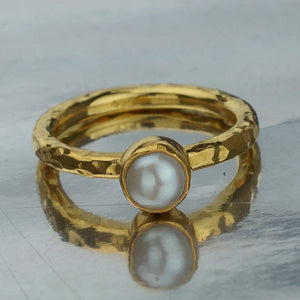 Turkish Pearl Ring Handmade Designer Jewelry By Omer 925 Sterling Silver 24 k Yellow Gold Plated