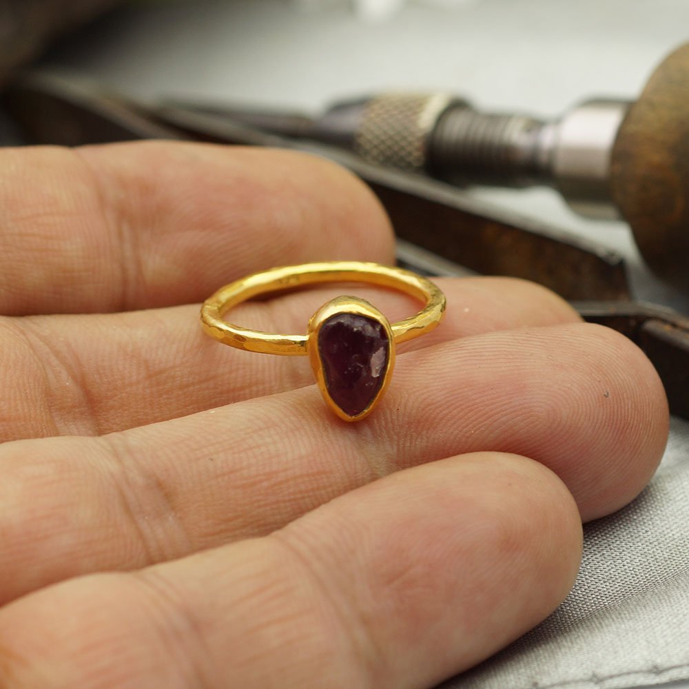 Handmade Rough Ruby Stack Ring By Omer 24k Vermeil Sterling Silver