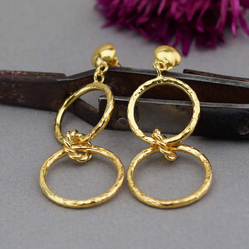 Omer 925 k Sterling Silver Hook Gold Earrings With Hammered Handmade Circles