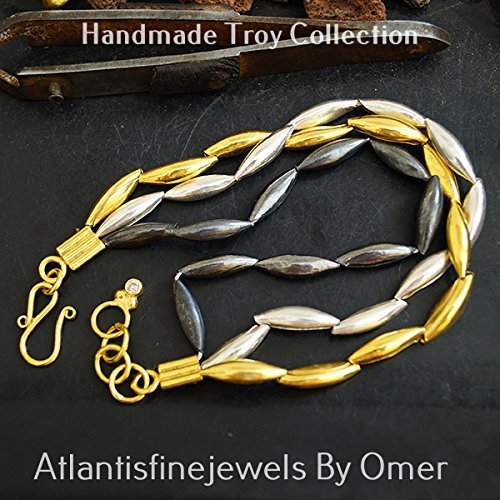 3 Color 925 Sterling Silver Troy Grain Bracelet Ancient Work By Omer Handmade