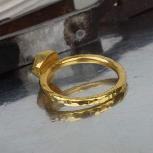 Omer Handcrafted Natural Raw/uncut Citrine Stacking Ring Hammered 24K Yellow Gol