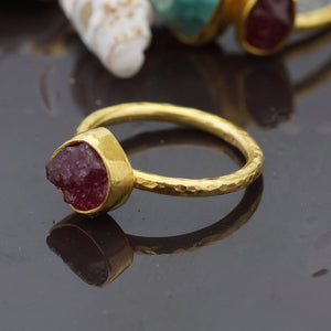 Turkish Ruby Ring Handmade Designer Jewelry By Omer 925 Sterling Silver 24 k Yellow Gold Plated