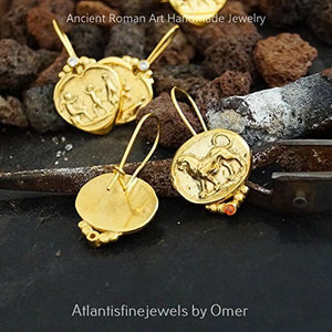 Omer 925 Sterling Silver Handmade Turkish Jewelry Coin Earrings 24k Gold Vermeil