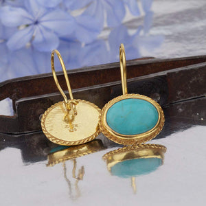 925 Silver Roman Art Handmade Designer Turkish Turquoise Gold Women Earrings