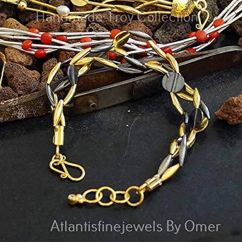 2 Tone Sterling Silver Handmade Ancient Troy Bracelet By Omer 24k Gold Vermeil &
