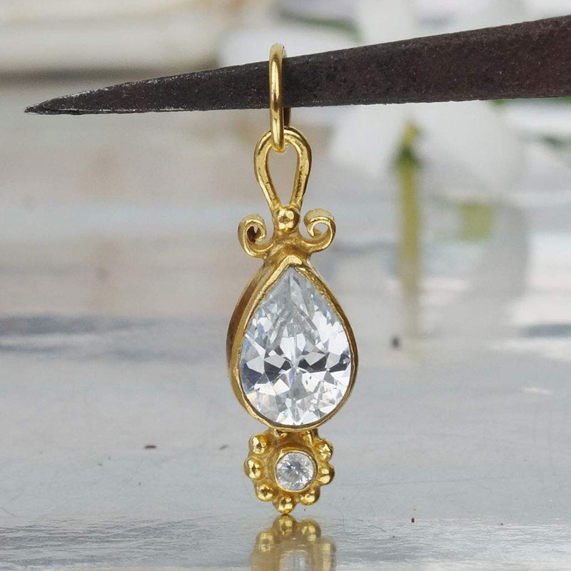 Roman Art White Topaz Pear Shape Pendant Sterling Silver 24k Yellow Gold Plated