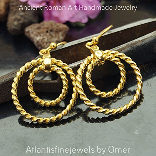 Turkish Earrings Handmade Designer Jewelry By Omer 925 Sterling Silver 24 k Yellow Gold Plated