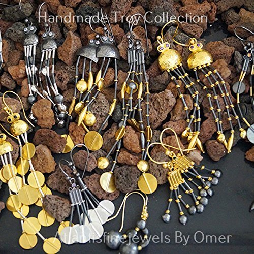 Omer 925 k Silver Multiple Strand Ancient Ruby Troy Earrings 24 k Gold Vermeil