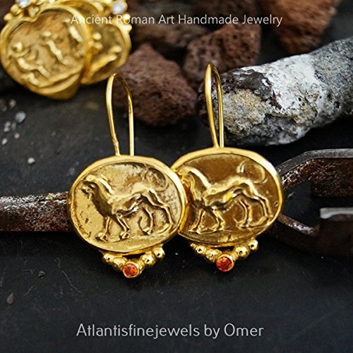 Turkish Coin Earrings Handmade Designer Jewelry By Omer 925 Sterling Silver 24 k Yellow Gold Plated