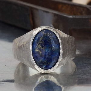 AtlantisFineJewels 925 Sterling Silver Blue Lapis Lazuli Gemstone Men's Ring Ham