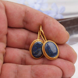Anatolian Handcrafted Turkish Lapis Drop Earrings 24k Gold Over 925 k Silver By Omer
