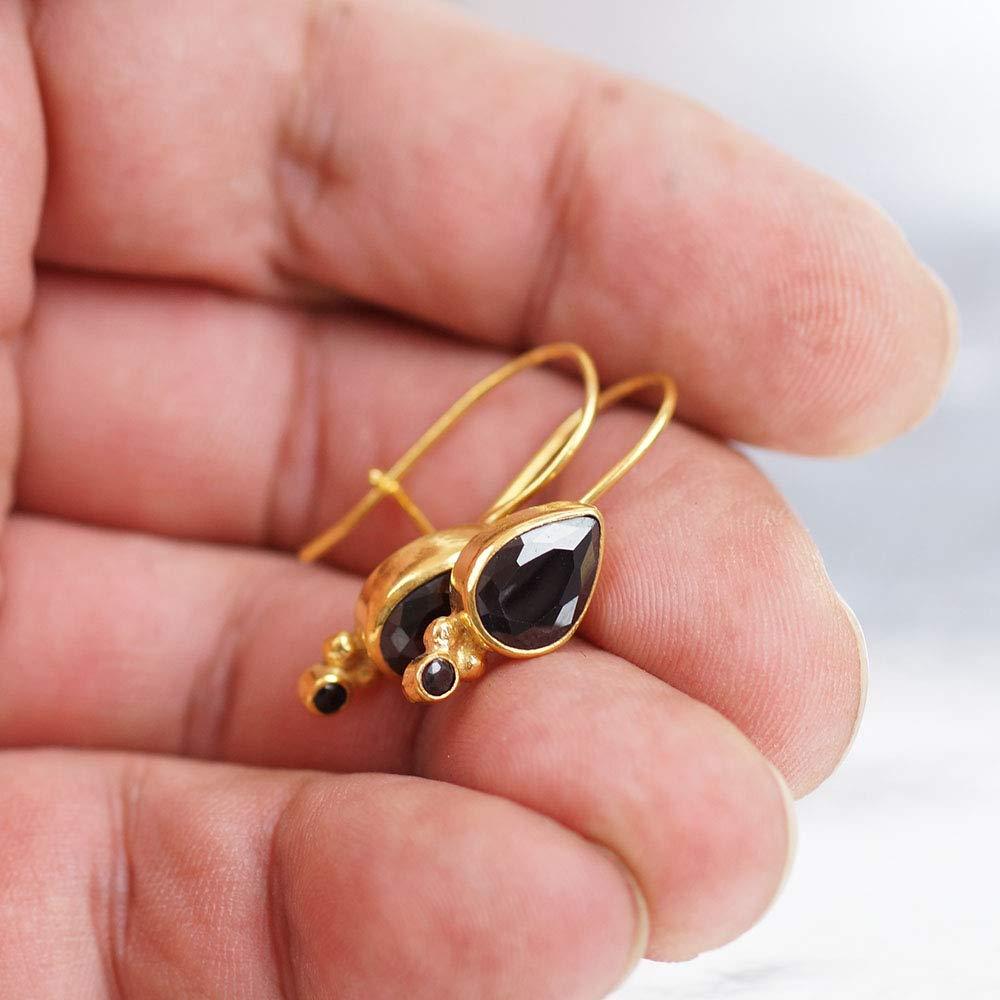 Handmade Designer Onyx Hook Earrings 24k Yellow Gold Over 925 k Sterling Silver