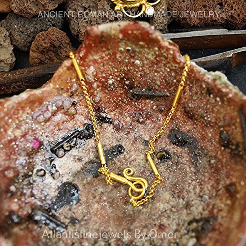 Fine Chain Bracelet W/Bars Handmade By Omer 24k Gold Over Sterling Silver
