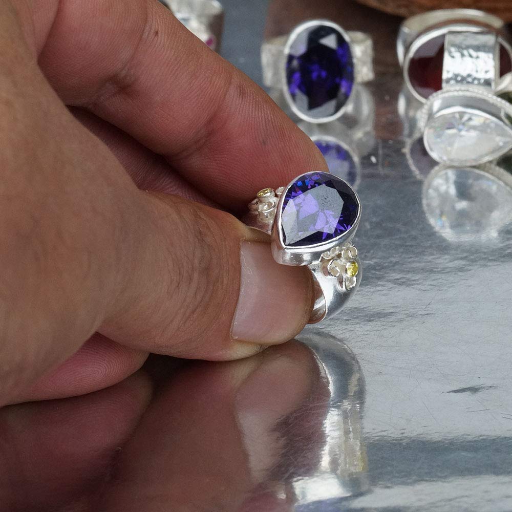 Turkish Hammered Jewelry Amethyst Ring 925 Sterling Silver