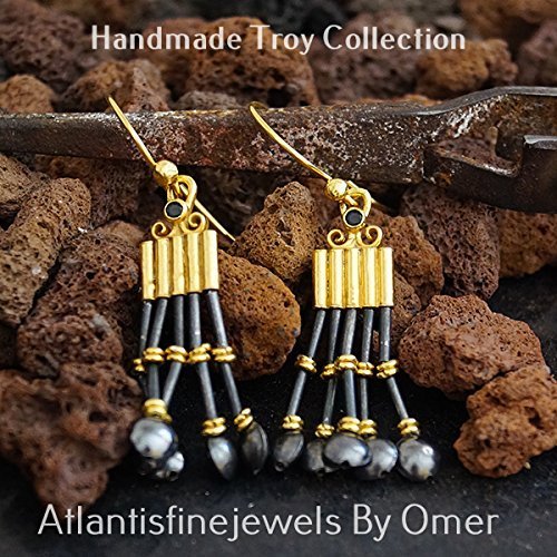 Anatolian Troy Earrings Blackened 925 Silver Handmade Unique Jewelry By Omer