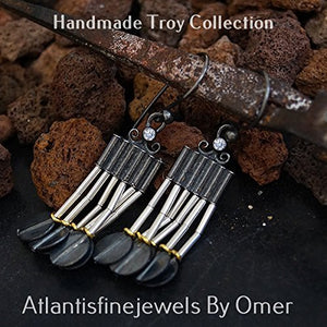Multiple Strand 2 Tone Sterling Silver Ancient Turkish Troy Earrings By Omer