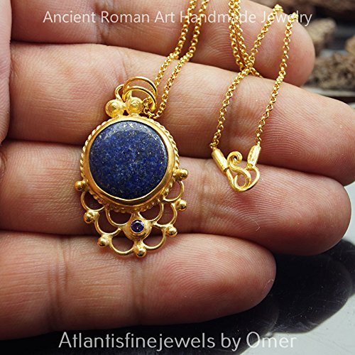 Peacock Handcrafted Turkish Lapis Necklace 24k Gold Over Sterling Silver By Omer