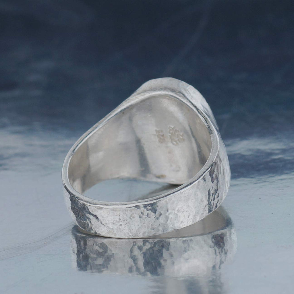 925 k Silver Omer Hammered Turkish Turquoise Gemstone Men's Signet Ring Jewelry