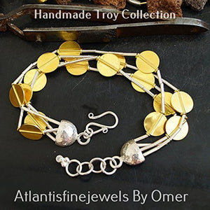 2 Color Handmade Troy Disc Bracelet 24k Yellow Gold Over Sterling Silver Turkish
