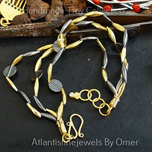 2 Tone Sterling Silver Handmade Ancient Troy Bracelet By Omer 24k Gold Vermeil &