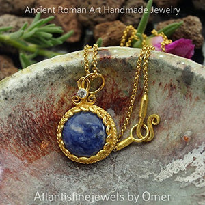 Omer Anatolian Handcrafted Turkish Lapis Necklace 24k Gold Over Sterling Silver