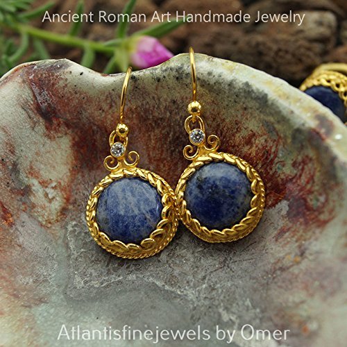 Anatolian Handcrafted Turkish Lapis Earrings 24k Gold Over 925 k Silver By Omer