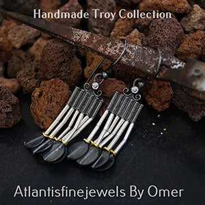 Multiple Strand 2 Tone Sterling Silver Ancient Turkish Troy Earrings By Omer
