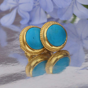 AtlantisFineJewels Roman Art Handmade Designer Turquoise Stud Gold Earrings