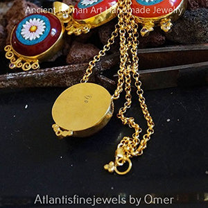 Omer Unique Handmade Micro Mosaic Necklace W/ Topaz 24k Gold Over 925 Silver