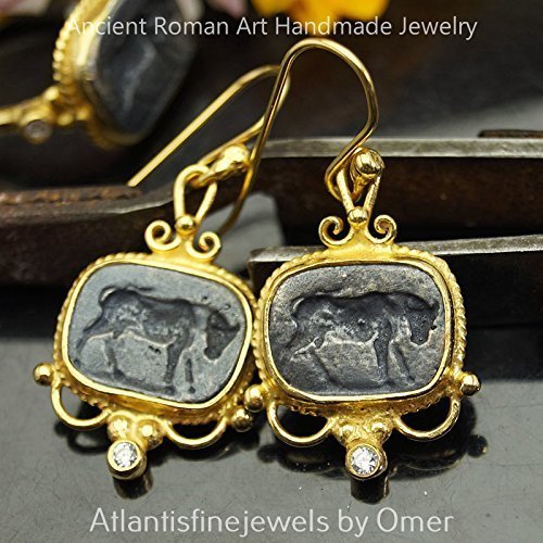 Turkish Bull Coin Earrings Handmade Designer Jewelry By Omer 925 Sterling Silver 24 k Yellow Gold Plated