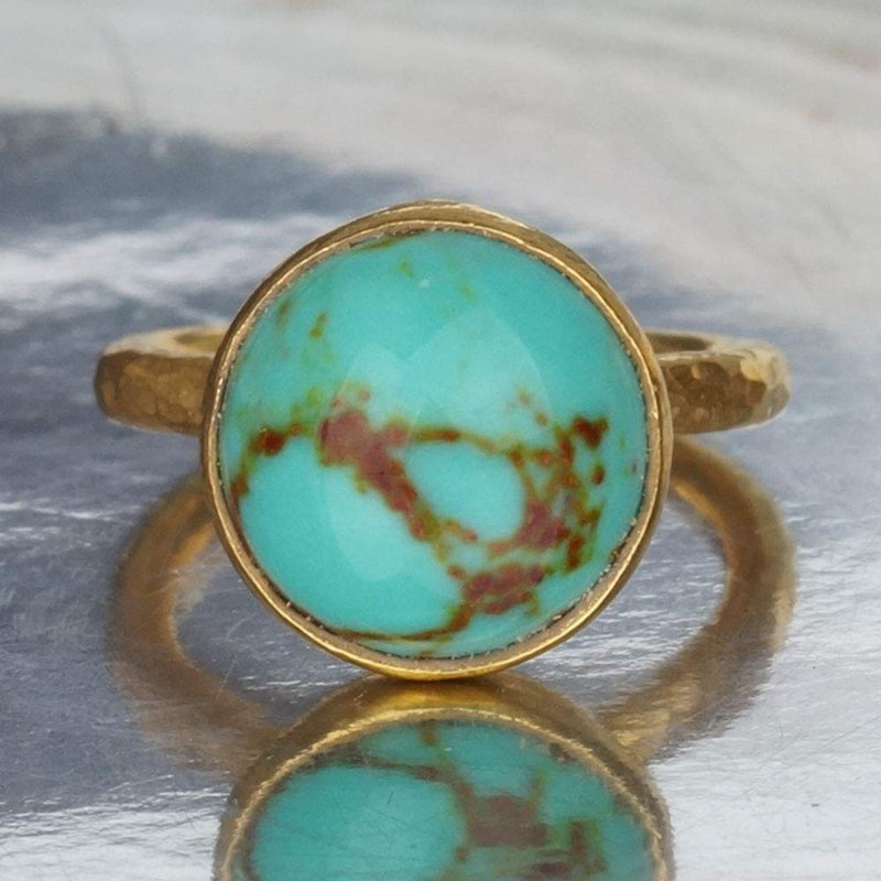 Sterling Silver Dome Turquoise Stacking Ring By Omer Handmade 24k Gold Plated Tu