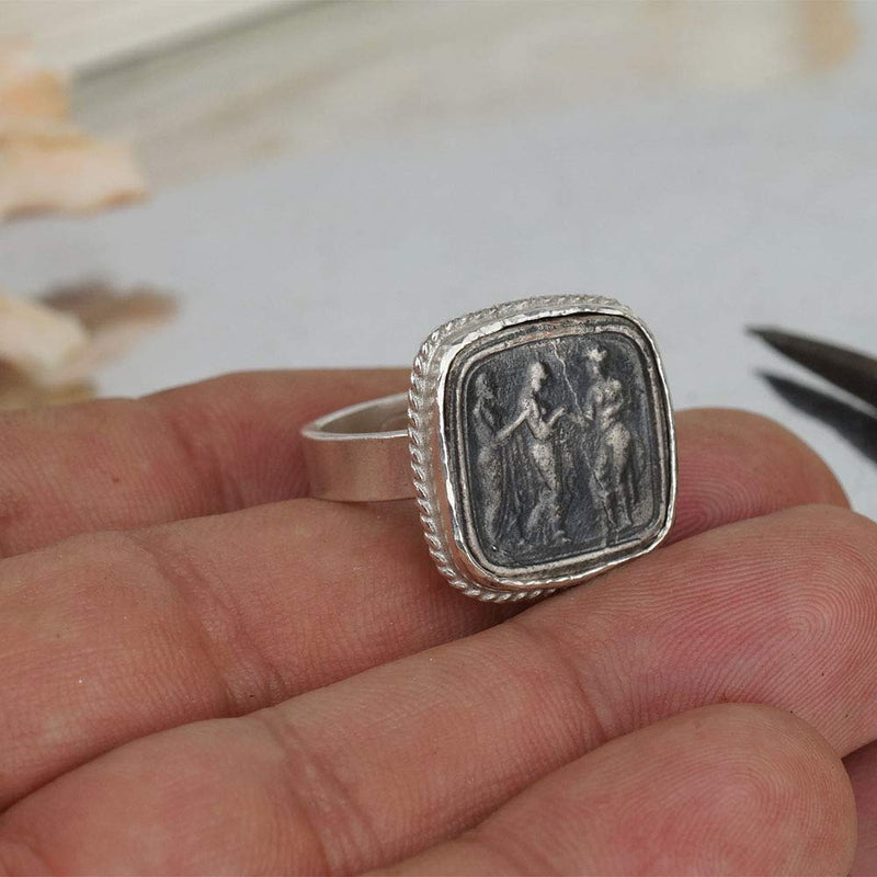 Turkish Jewelry Oxidized Coin Ring 925 Sterling Silver