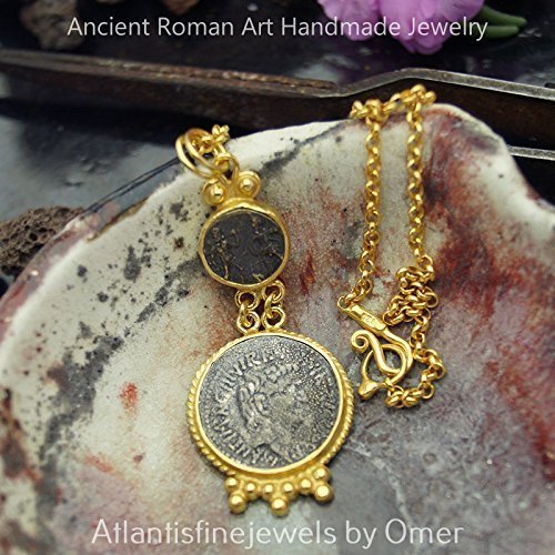 Omer Sterling Silver Handmade Oxidized Coin Chain & Pendant 24 k Gold Vermeil