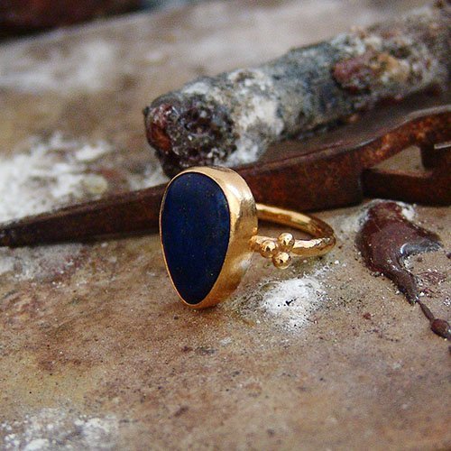 Handcrafted Turkish Lapis Ring 24k Gold Over Sterling Silver By Omer Ancient Art