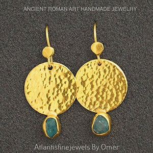 Turkish Apatite Earrings Handmade Designer Jewelry By Omer 925 Sterling Silver 24 k Yellow Gold Plated