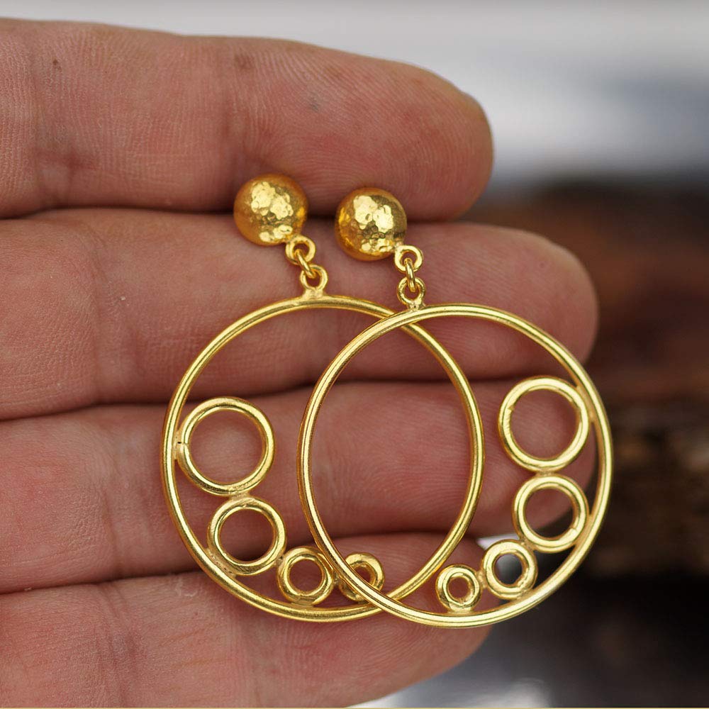 Omer Turkish 925 Silver Circle Collection Large Earrings 24k Gold Plated Jewelry