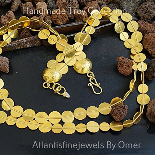 Omer 925 Silver Handmade Anatolian Ancient Troy Bead Necklace Yellow Gold Plated